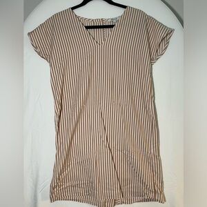 (SOLD) MADEWELL Button-Back Easy Dress in Stripe Size Small Tan White Mini $98